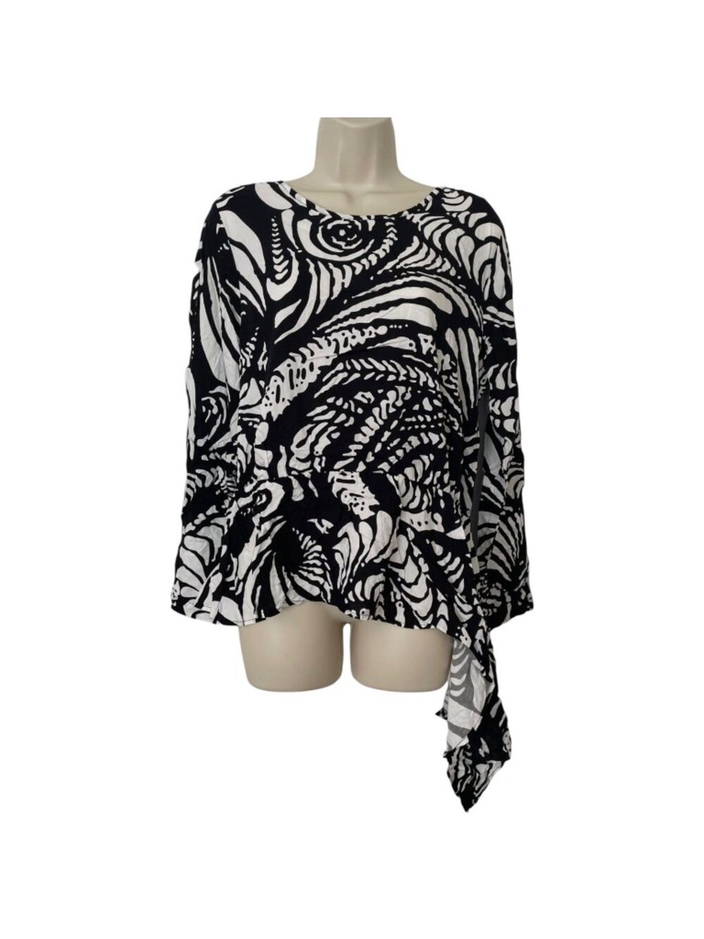 Escapada Genevieve Top Womens Black White Tie Side Long Sleeve Blouse Size M